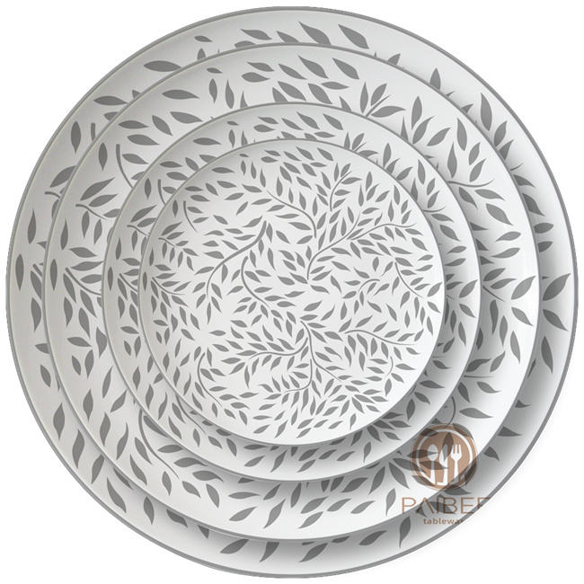 Royal White Silver-Leaf Dinnerware Set for Wedding