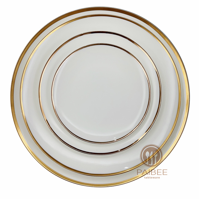 gold rim coupe dinner plate Luxurious Gold Rim China Collection White Dinner plate with gold rim