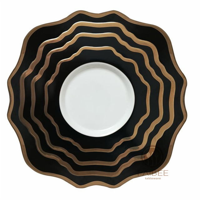 Black Sunflower Bone China Plates for Wedding
