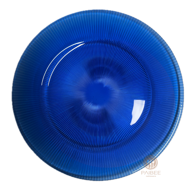 Multi-Color Gradient Radiant Ribbed Crystal Glass Charger Plate with Custom Options