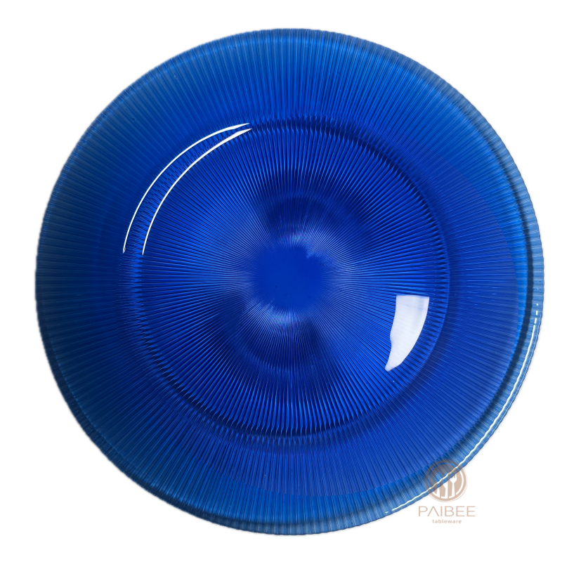 Multi-Color Gradient Radiant Ribbed Crystal Glass Charger Plate with Custom Options