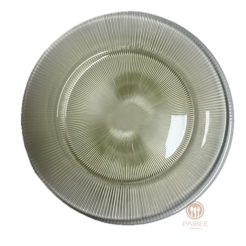 Multi-Color Gradient Radiant Ribbed Crystal Glass Charger Plate with Custom Options