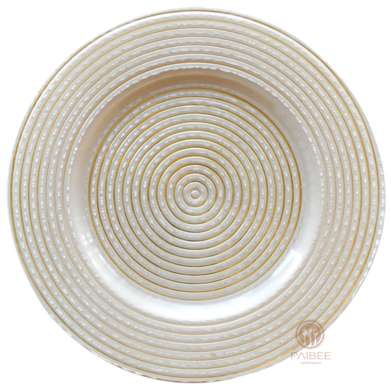 Multi-Color Concentric Circle Ribbed Crystal Glass Charger Plate with Custom Options