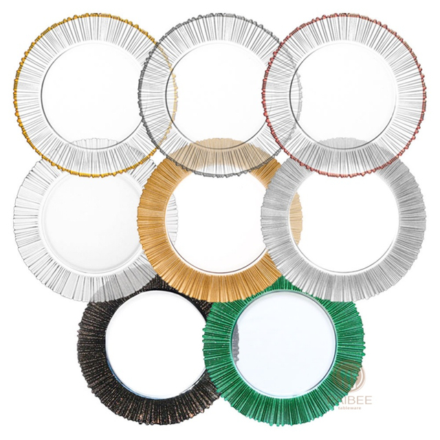 Multi-Color Fluted Rim Crystal Glass Charger Plate with Custom Options