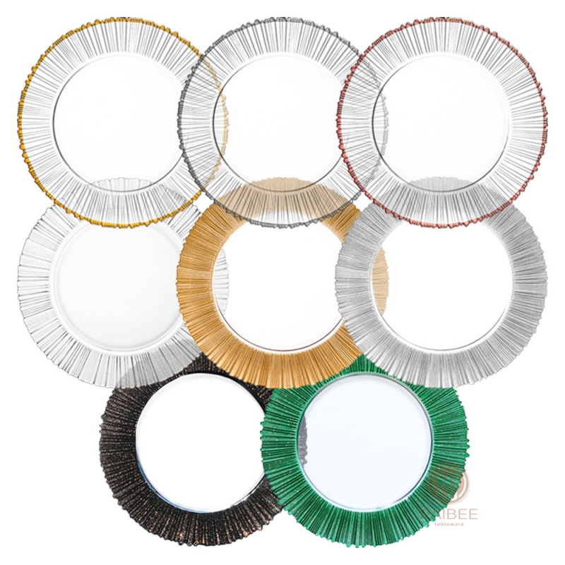 Multi-Color Fluted Rim Crystal Glass Charger Plate with Custom Options