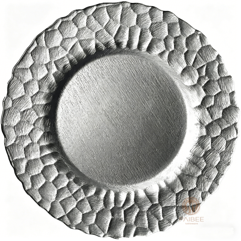 Multi-Color Hammered Rim Crystal Glass Charger Plate with Custom Options