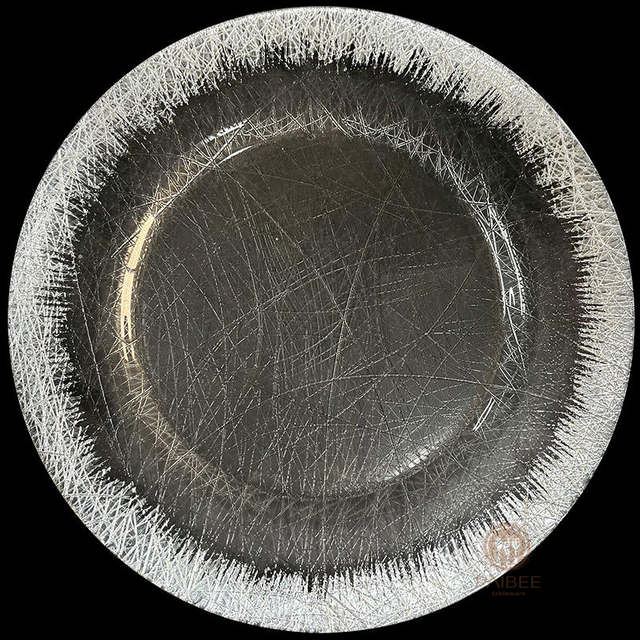 Multi-Color Web Crackle Pattern Crystal Glass Charger Plate with Custom Options