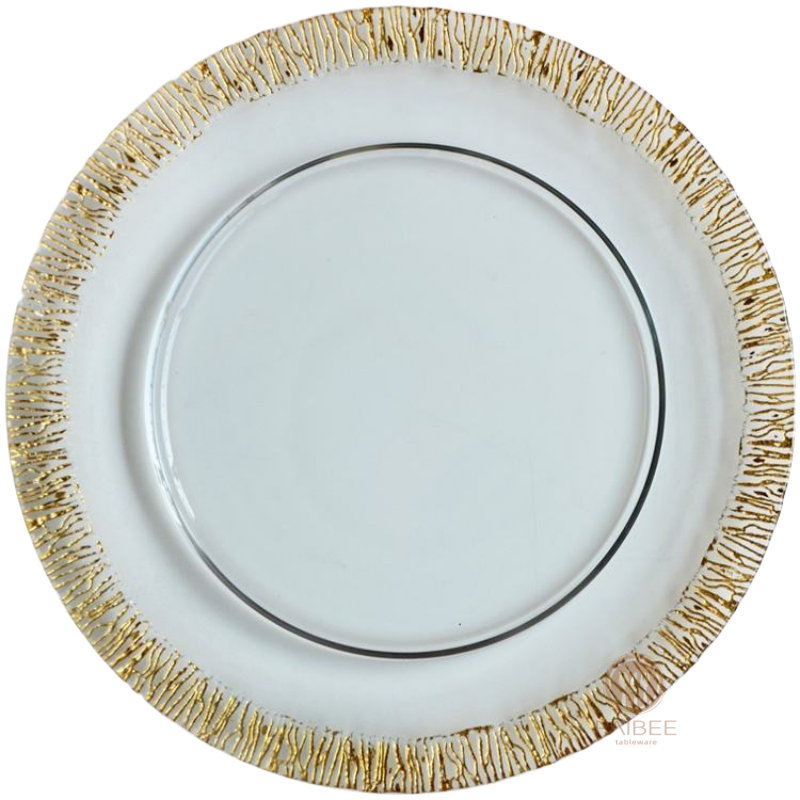 Multi-Color Brushed Rim Crystal Glass Charger Plate with Custom Options