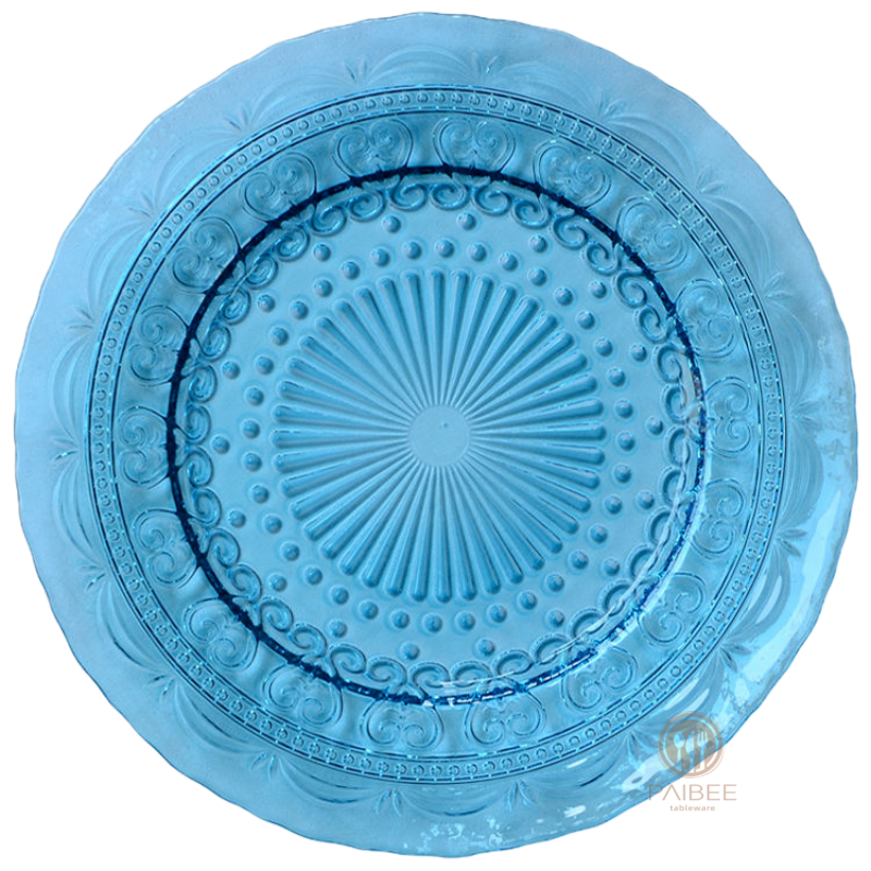 Multi-Color Vintage Embossed Crystal Glass Charger Plate with Custom Options