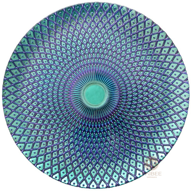 Multi-Color Radiant Diamond Lattice Crystal Glass Charger Plate with Custom Options