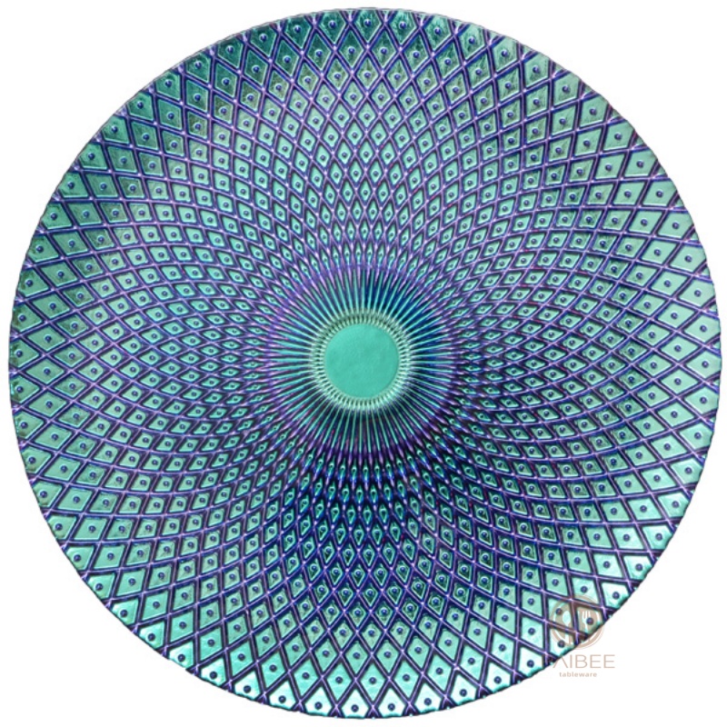 Multi-Color Radiant Diamond Lattice Crystal Glass Charger Plate with Custom Options