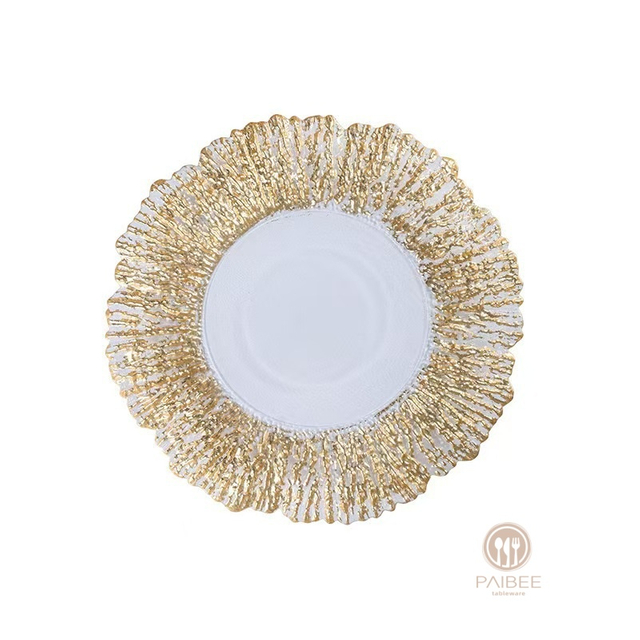 Multi-Color Radiant Metallic Rim Crystal Glass Charger Plate with Custom Options
