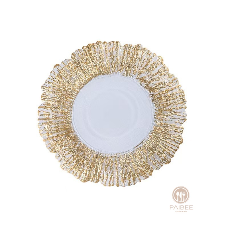 Multi-Color Radiant Metallic Rim Crystal Glass Charger Plate with Custom Options