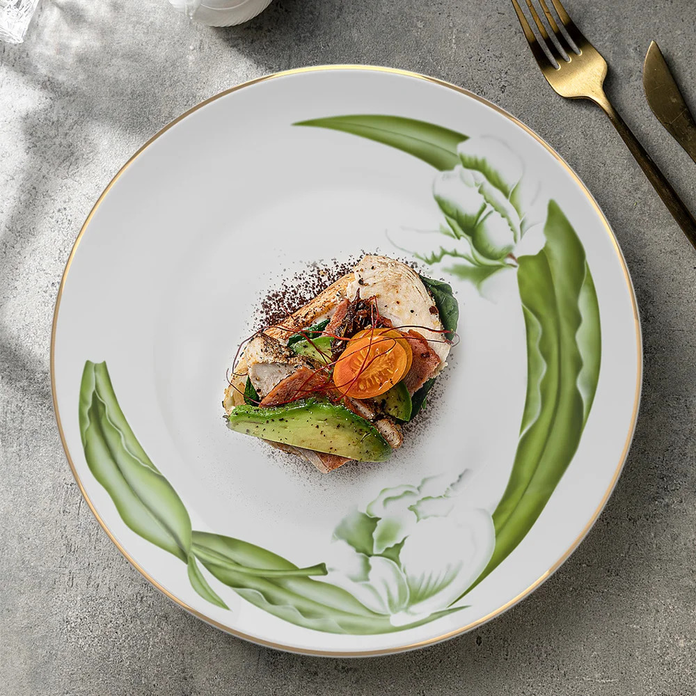 Gold Rim Dinner Plate Tableware Fine China Colorful Dinnerware Sets For Hotel Party