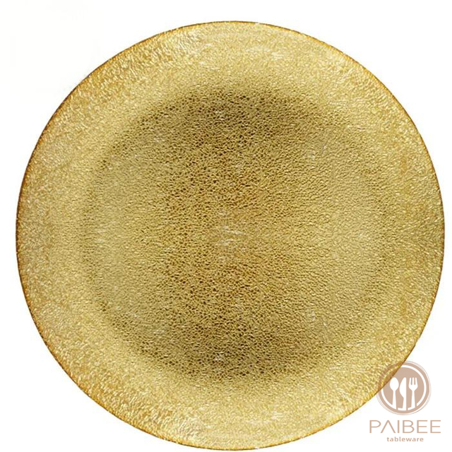  Brush Gold Foil Rim Glass Charger Plates Modern Glam Look Bulk Set Of 4 Table Setting for Wedding