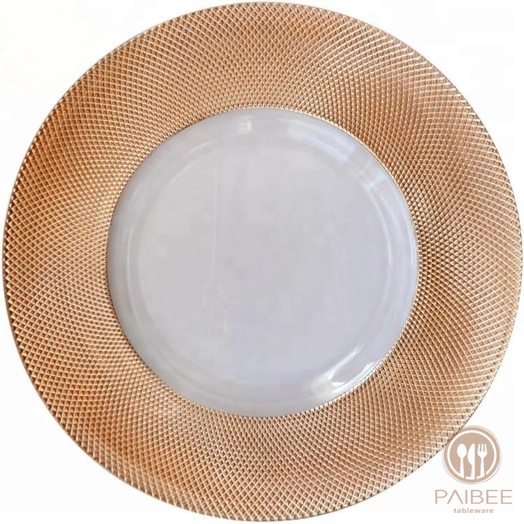 13 Inches Gold Rimmed Glass Underplates Wedding Decorative Wedding Dinner Plate Charger Plates For Party