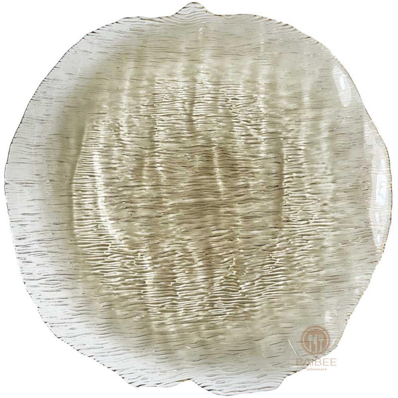 Multi-Color Organic Ripple Textured Crystal Glass Charger Plate with Irregular Edge