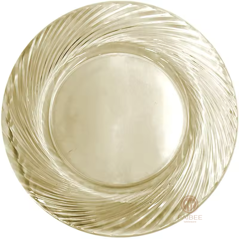 Multi-Color Swirl Rim Crystal Glass Charger Plate with Assorted Vibrant Tones
