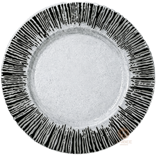 Multi-Color Metallic Radiant Rim Crystal Glass Charger Plate with Clear Center