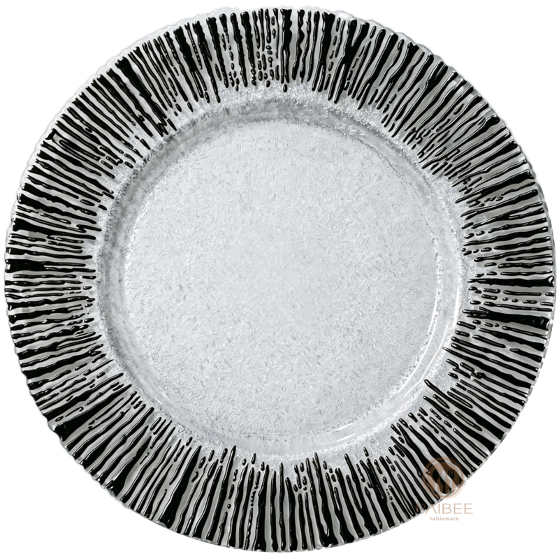 Multi-Color Metallic Radiant Rim Crystal Glass Charger Plate with Clear Center