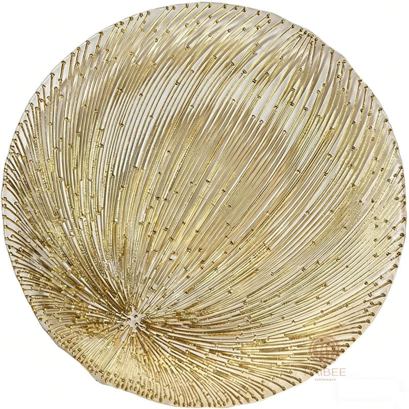 Multi-Color Firework Burst Pattern Crystal Glass Charger Plate with Custom Service