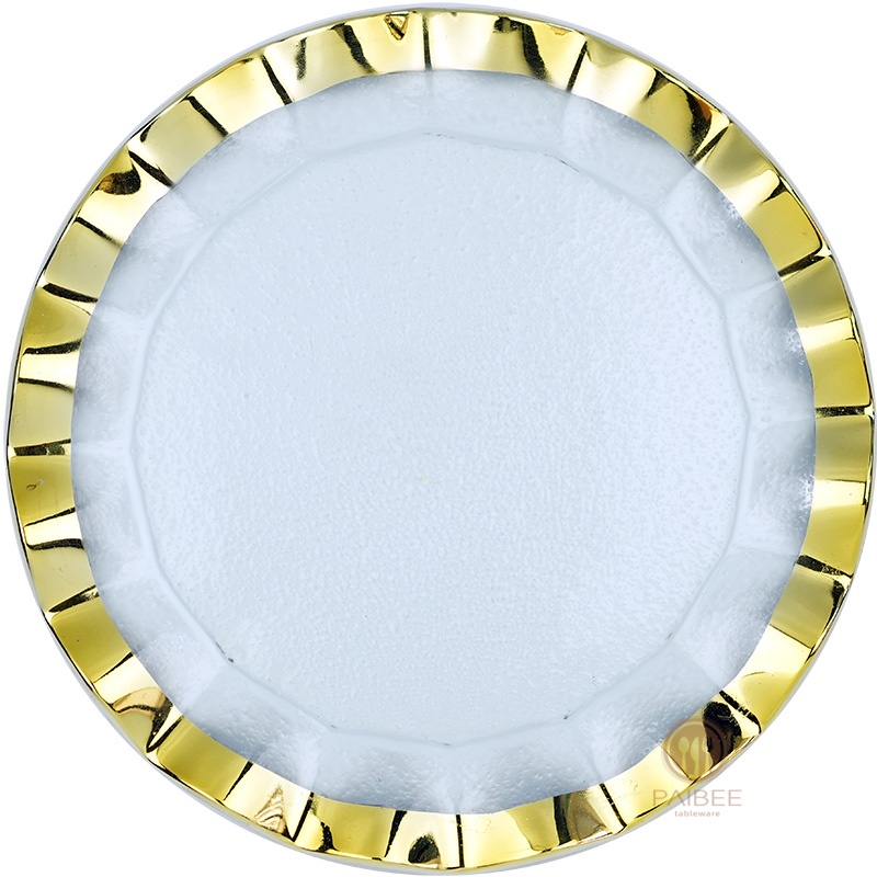Multi-Color Wavy Metallic Border Crystal Glass Charger Plate Custom Design