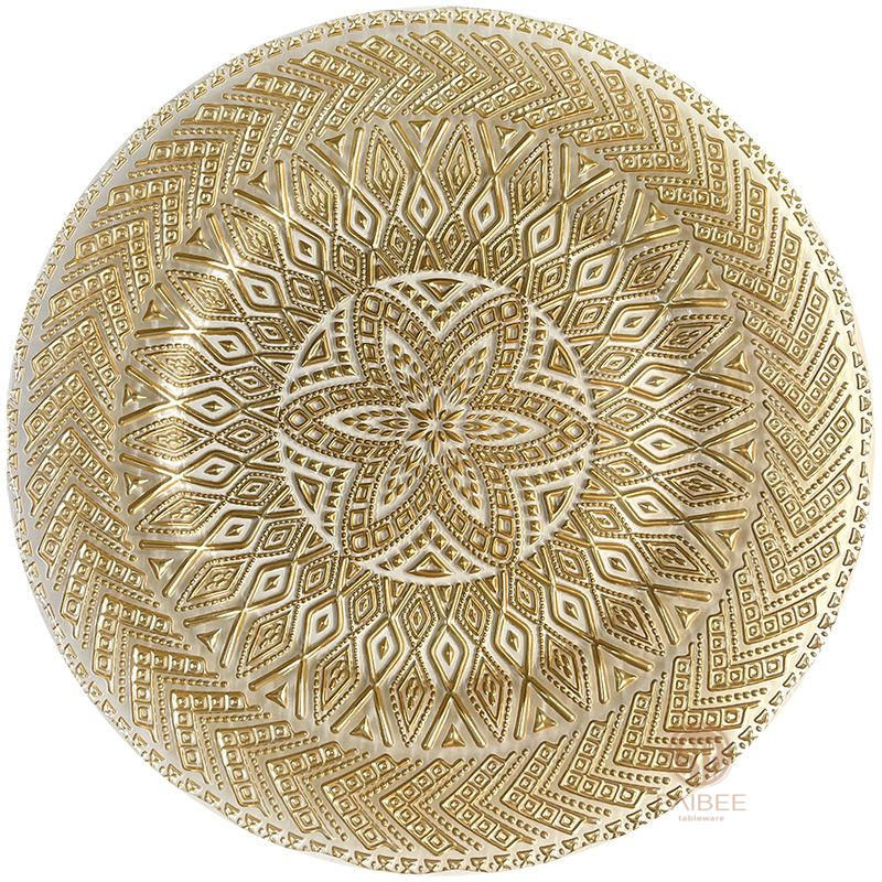 Multi-Color Mandala Totem Pattern Crystal Glass Charger Plate with Custom Options