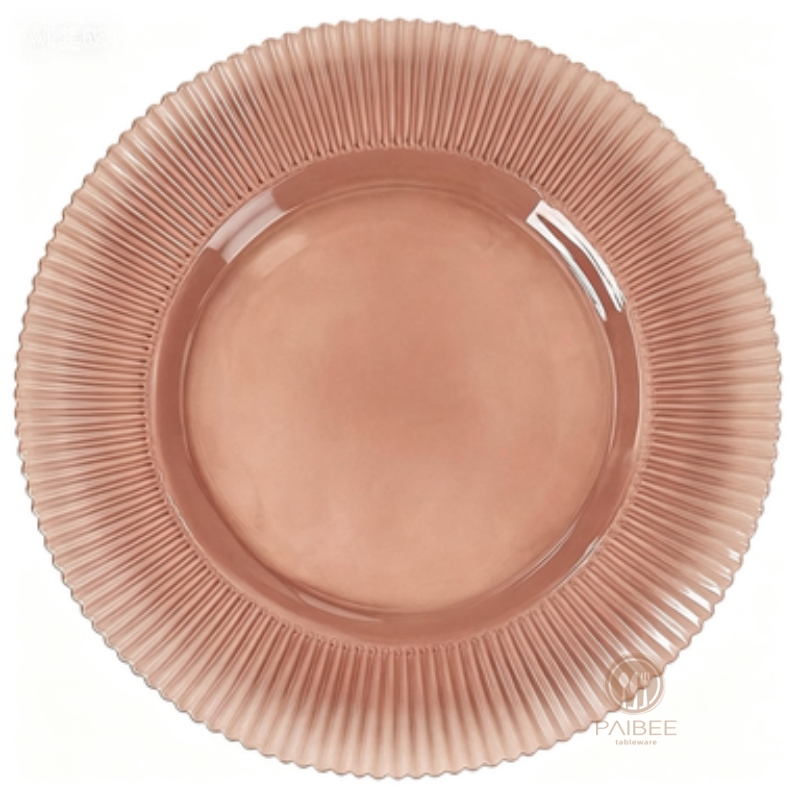Multi-Color Solid Vertical Ribbed Crystal Glass Charger Plate with Custom Options