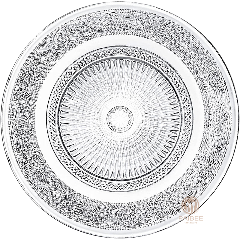 Multi-Color Vintage Ornate Rim Crystal Glass Charger Plate with Custom Colors