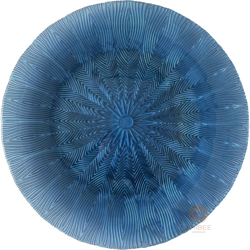 Multi-Color Starburst Floral Crystal Glass Charger Plate with Textured Pattern