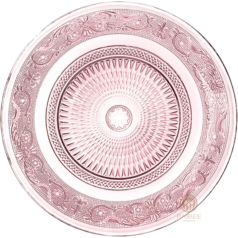 Multi-Color Vintage Ornate Rim Crystal Glass Charger Plate with Custom Colors