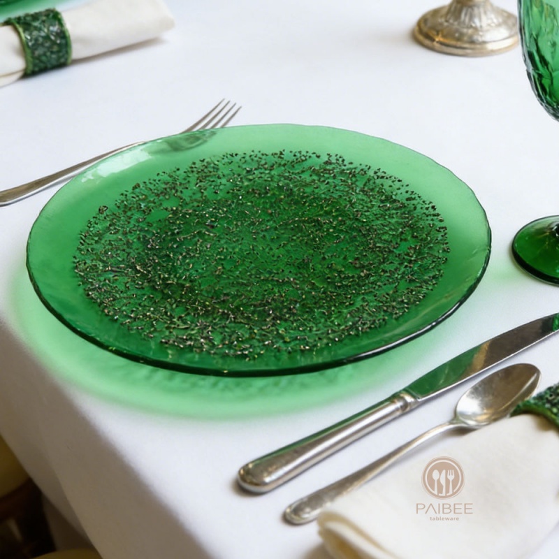 Multi-Color Metallic Speckle Pattern Crystal Glass Charger Plate with Layered Nesting Set