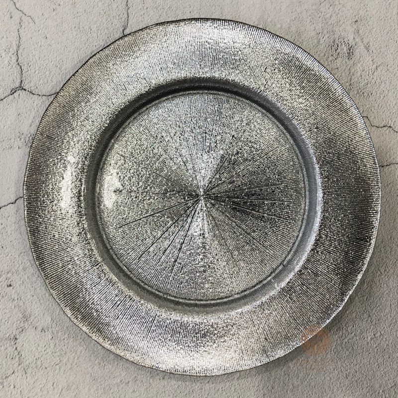 Multi-Color Radial Sunburst Textured Crystal Glass Charger Plate with Metallic & Solid Options