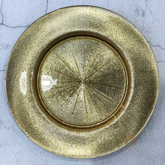 Multi-Color Radial Sunburst Textured Crystal Glass Charger Plate with Metallic & Solid Options