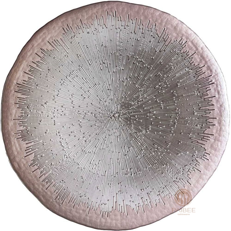 Multi-Color Firework Burst Center Crystal Glass Charger Plate with Pastel & Metallic Tones