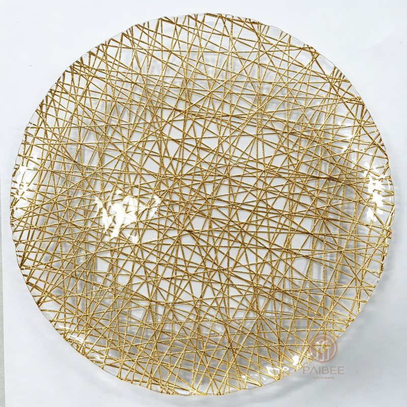 Multi-Color Abstract Wire Pattern Crystal Glass Charger Plate with Custom Options