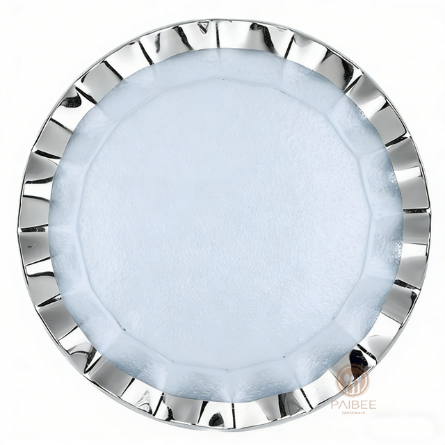 Multi-Color Wavy Metallic Border Crystal Glass Charger Plate Custom Design