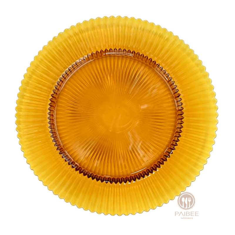 Multi-Color Pleated Rim Crystal Glass Charger Plate with Metallic Center Accent