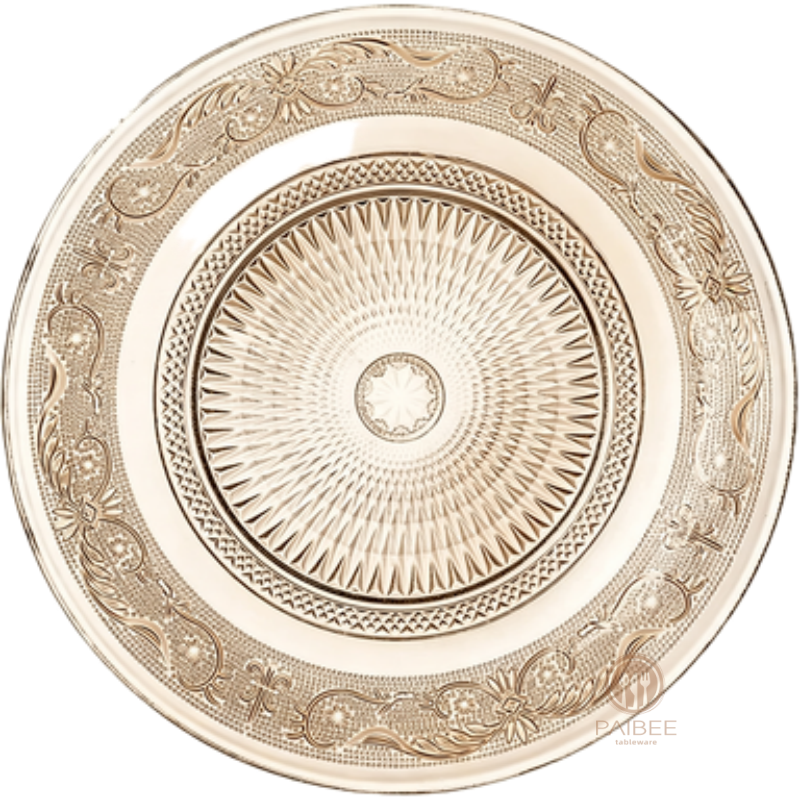 Multi-Color Vintage Ornate Rim Crystal Glass Charger Plate with Custom Colors