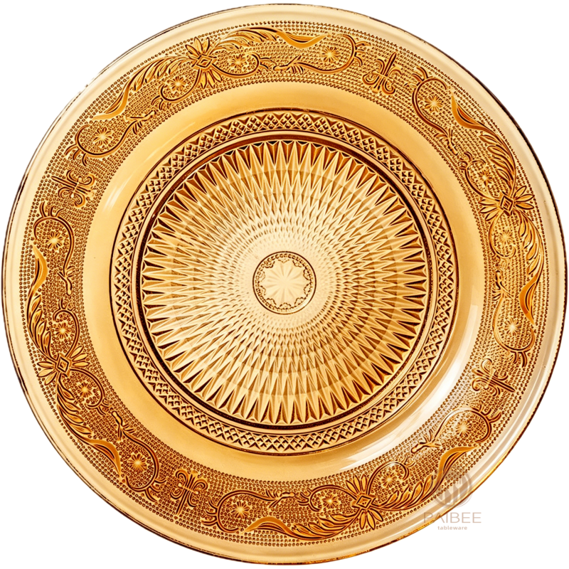 Multi-Color Vintage Ornate Rim Crystal Glass Charger Plate with Custom Colors