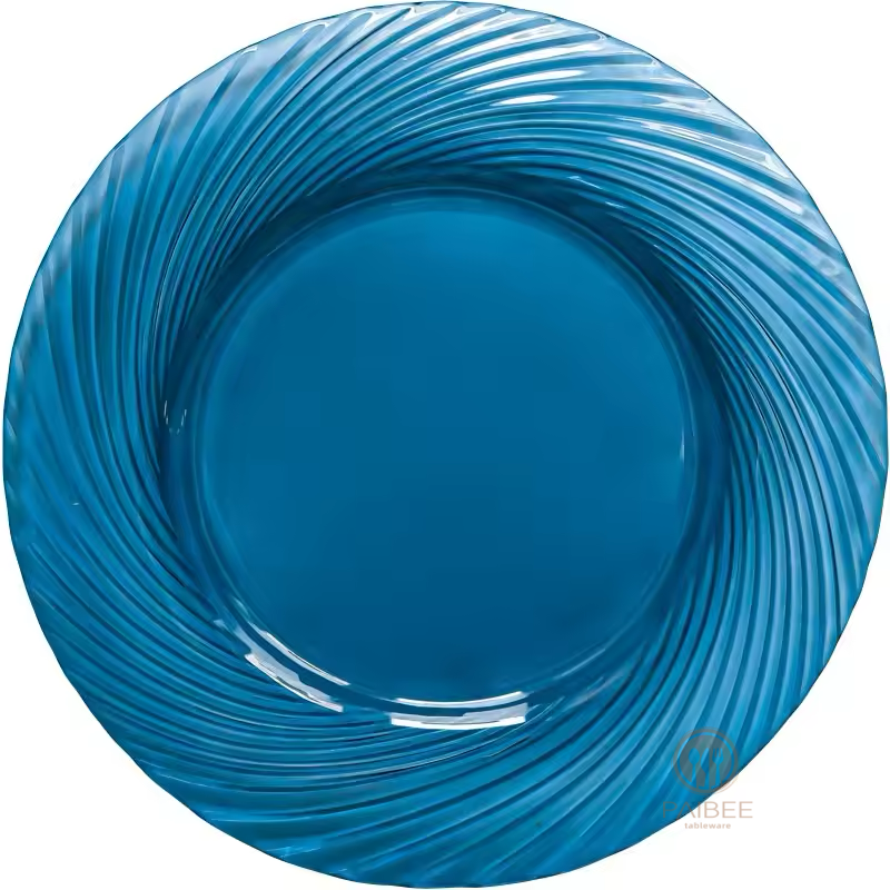 Multi-Color Swirl Rim Crystal Glass Charger Plate with Assorted Vibrant Tones