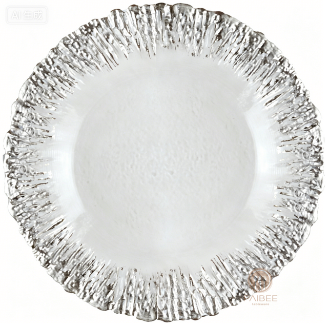 Multi-Color Spiky Metallic Rim Crystal Glass Charger Plate with Custom Service