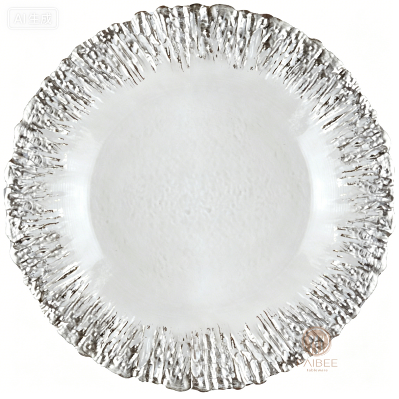 Multi-Color Spiky Metallic Rim Crystal Glass Charger Plate with Custom Service