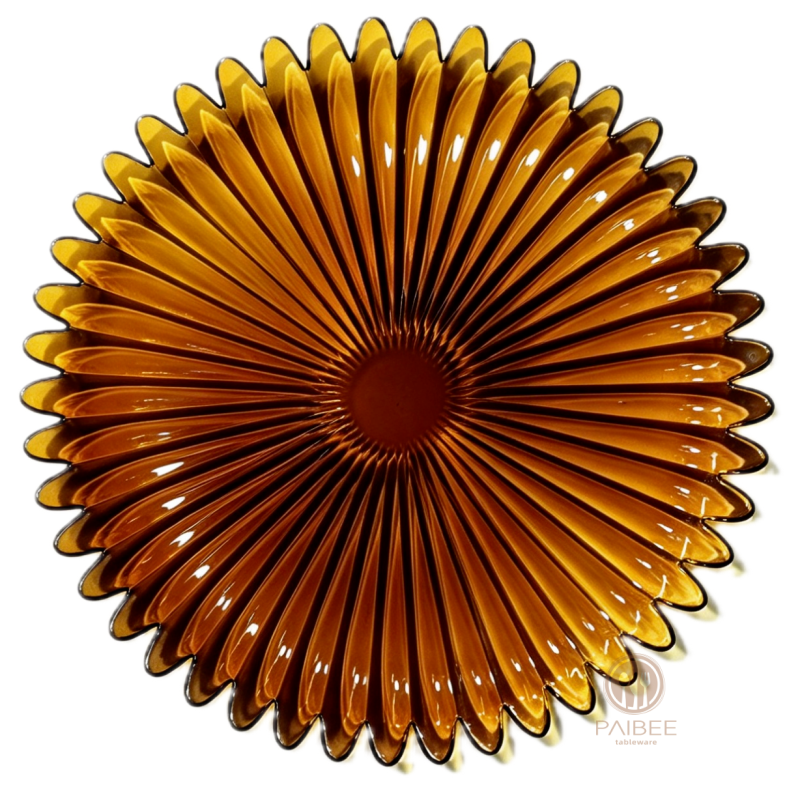 Multi-Color Sunburst Flower Crystal Glass Charger Plate with Custom Options