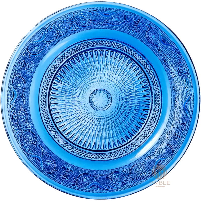 Multi-Color Vintage Ornate Rim Crystal Glass Charger Plate with Custom Colors