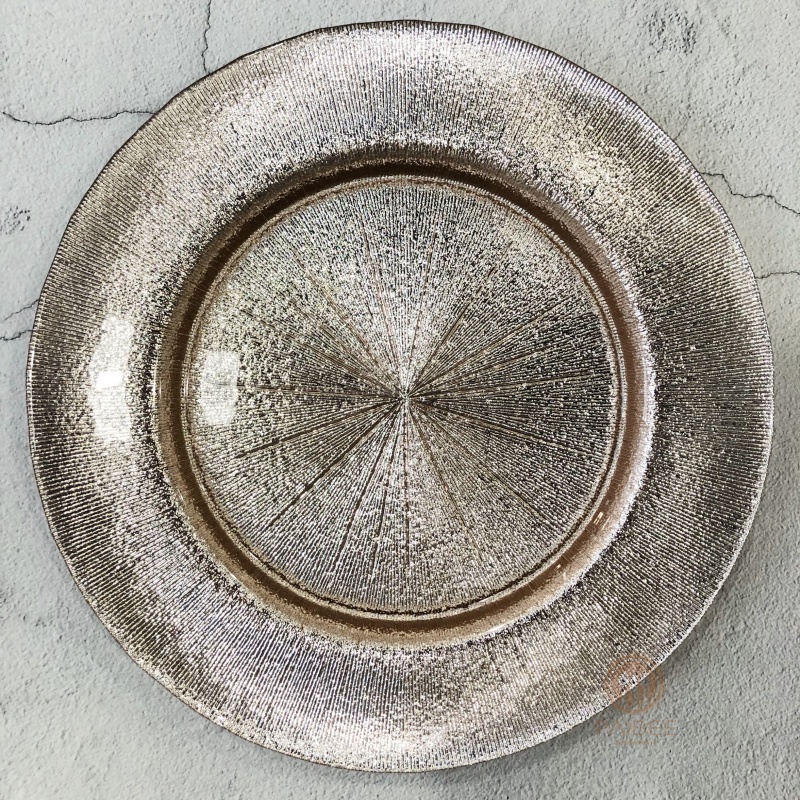Multi-Color Radial Sunburst Textured Crystal Glass Charger Plate with Metallic & Solid Options