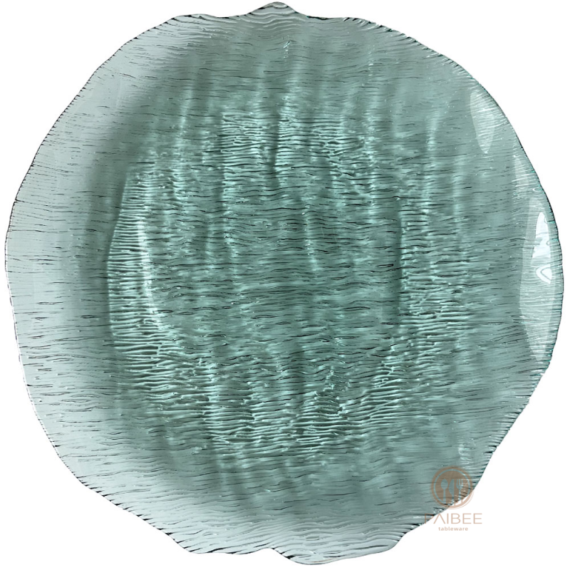 Multi-Color Organic Ripple Textured Crystal Glass Charger Plate with Irregular Edge