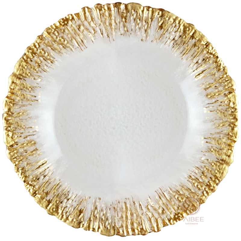 Multi-Color Spiky Metallic Rim Crystal Glass Charger Plate with Custom Service