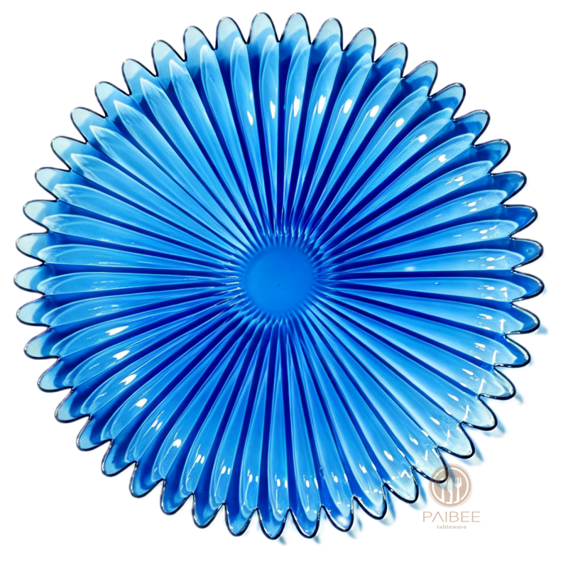 Multi-Color Sunburst Flower Crystal Glass Charger Plate with Custom Options