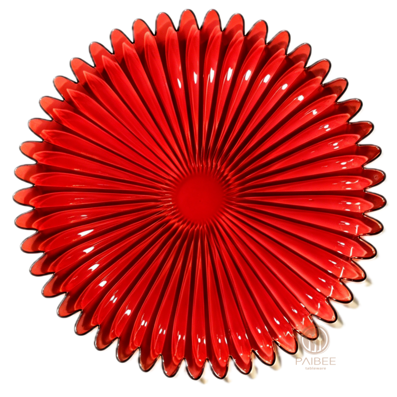 Multi-Color Sunburst Flower Crystal Glass Charger Plate with Custom Options
